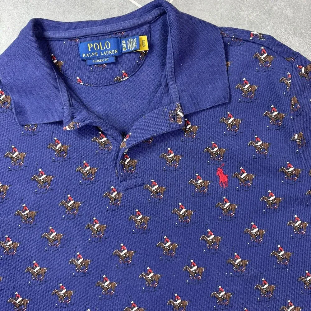 Polo Ralph Lauren Equestrian AOP Pony Mesh Polo Navy XL Classic Fit